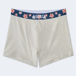Hibiscus Floral 4.5" Knit Boxer Briefs - Lightest Heather Grey