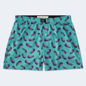 Eggplant Woven Boxers - Nile Blue