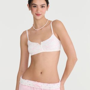 Bows Cotton Henley Bralette - Cream