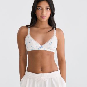 Floral Lace Triangle Bra - Cream