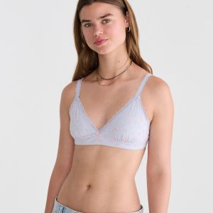 Floral Lace Triangle Bra - Blue Haze