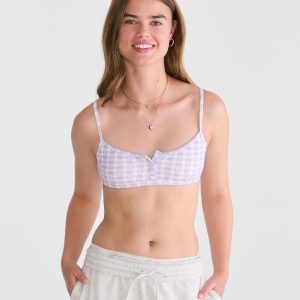 Gingham Bows Waffle Henley Bralette - Lilac Holiday