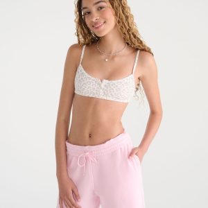 Snow Leopard Print Waffle Henley Bralette - Cream