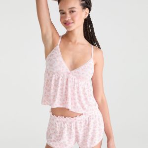 Floral Waffle Babydoll Sleep Tank - Mermaid Pink