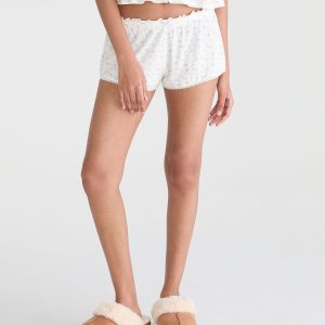 Floral Low-Rise Waffle Sleep Shorts - Cream
