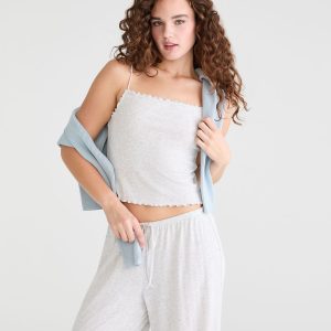 Pointelle Cropped Sleep Cami - Lightest Heather Grey