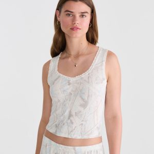 Forest Camo Cropped Waffle Sleep Tank - Cream