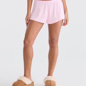 Thin Stripe Waffle Sleep Shorts - Fiesta Pink