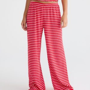 Striped Rib Sleep Pants - Maroon