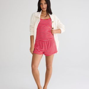 Striped Rib Low-Rise Sleep Shorts - Maroon
