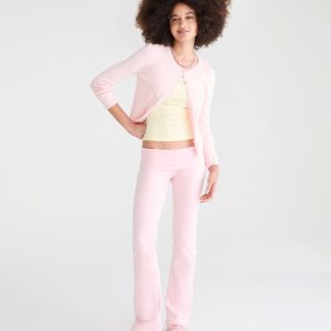 Mid-Rise Fold-Over Bootcut Pants - Mermaid Pink