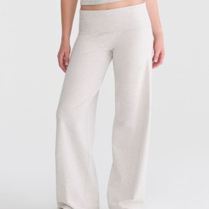 Low-Rise Fold-Over Wide Leg Pants - Lightest Heather Grey