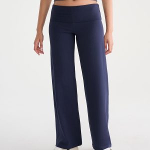 Low-Rise Fold-Over Wide Leg Pants - Cadet Navy