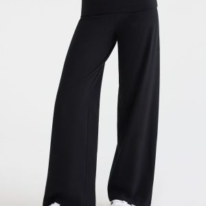 Low-Rise Fold-Over Wide Leg Pants - Black Fox