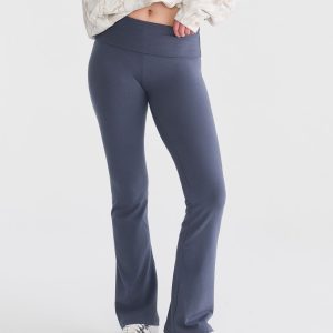 Mid-Rise Fold-Over Bootcut Pants - Pavement