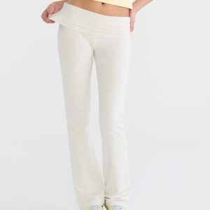 Mid-Rise Fold-Over Bootcut Pants - Light Heather Grey