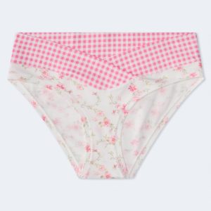 Gingham Floral Crossover Hipster - Cream
