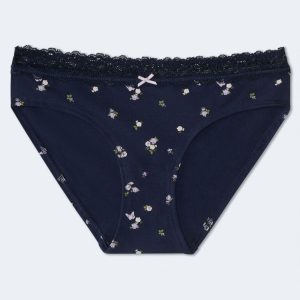 Floral Lace-Trim Hipster - Cadet Navy