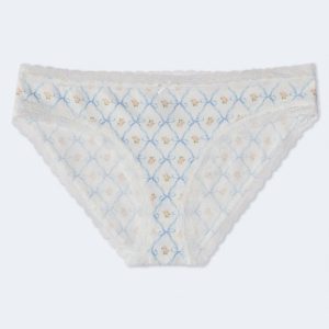 Floral Bow Lace-Trim Hipster - Cream