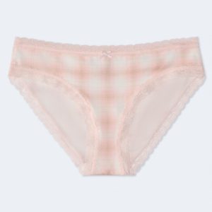 Plaid Lace-Trim Hipster - Cream