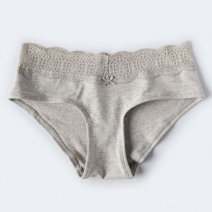 Cotton Lace-Trimmed Hipster - Light Heather Grey