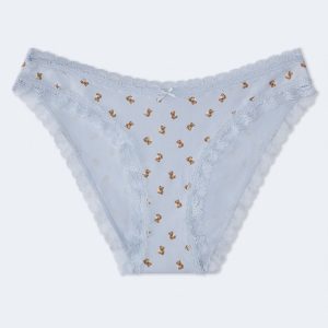 Teddy Bear Lace-Trim Low-Rise Bikini - Fresh Lavender