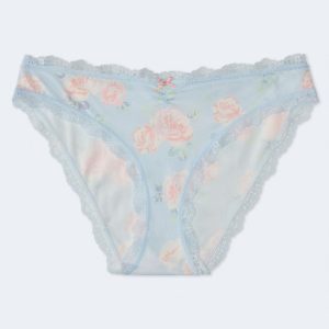 Floral Cinched Lace-Trim Low-Rise Bikini - Spirit Blue
