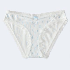 Cotton Hearts Cinched Lace-Trim Low-Rise Bikini - Cream