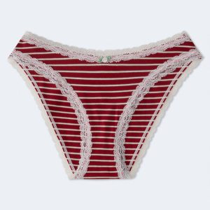 Cotton Striped Lace-Trim Bikini - Red Robin