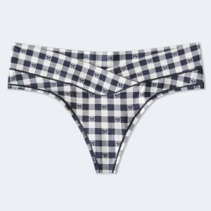 Cotton Bow Check Crossover Thong - Victoria Navy