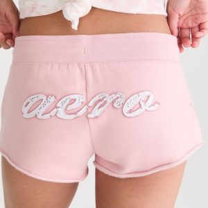 Aero Rhinestone Heritage Low-Rise Fleece Shorts - Pink Magnolia
