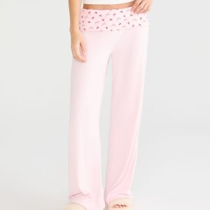 Printed Fold-Over Sleep Pants - Peach Whip