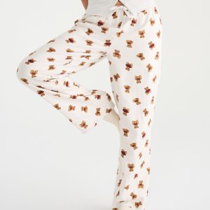 Teddy Bear Flannel Sleep Pants - Lightest Heather Grey