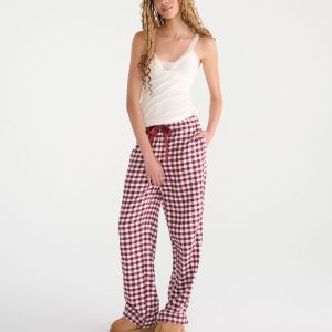 Bow Check Flannel Sleep Pants - Red Bark