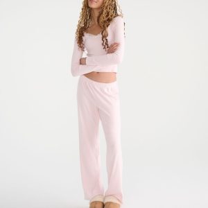 Ribbed Lettuce-Edge Sleep Pants - Mermaid Pink
