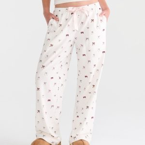 Bows Flannel Sleep Pants - Cream
