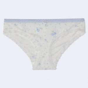 Cotton Mixed Print Lace-Trim Cheeky - Cream