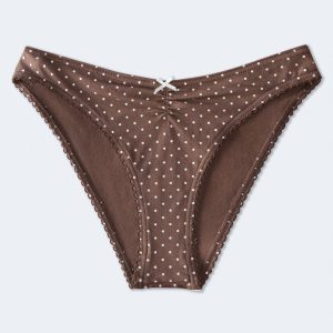 Cotton Polka Dot Cinched Cheeky - Friar Brown