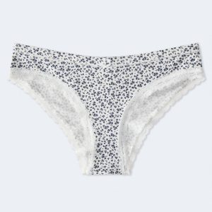 Cotton Floral Lace-Trim Cheeky - Cadet Navy