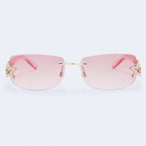 Rimless Rectangular Star Sunglasses - Gold