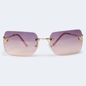 Rhinestone Butterfly Rimless Sunglasses - Pink