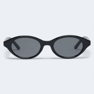 Oval Metal Accent Sunglasses - Black