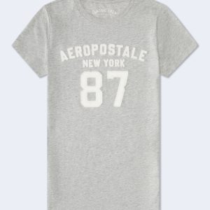 Aeropostale 87 Appliqué Graphic Tee - Light Heather Grey