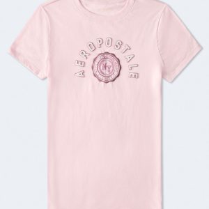 Aeropostale Arch Crest Appliqué Graphic Tee - Cool Pink