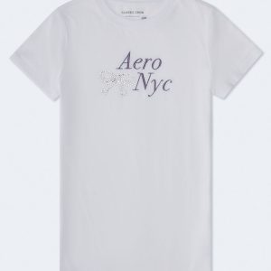 Aero Rhinestone Bow Graphic Tee - Bleach
