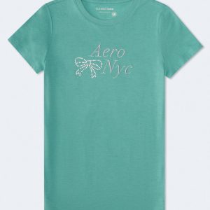 Aero Rhinestone Bow Graphic Tee - Nile Blue