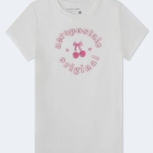Aeropostale Circle Cherry Appliqué Graphic Tee - Cream
