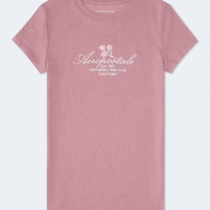 Aeropostale Script Floral Graphic Tee - Hazy Lilac