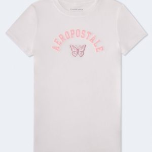 Aeropostale Butterfly Appliqué Graphic Tee - Cream