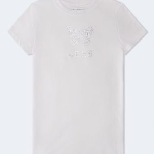 Rhinestone Aero Butterfly Graphic Tee - Cream